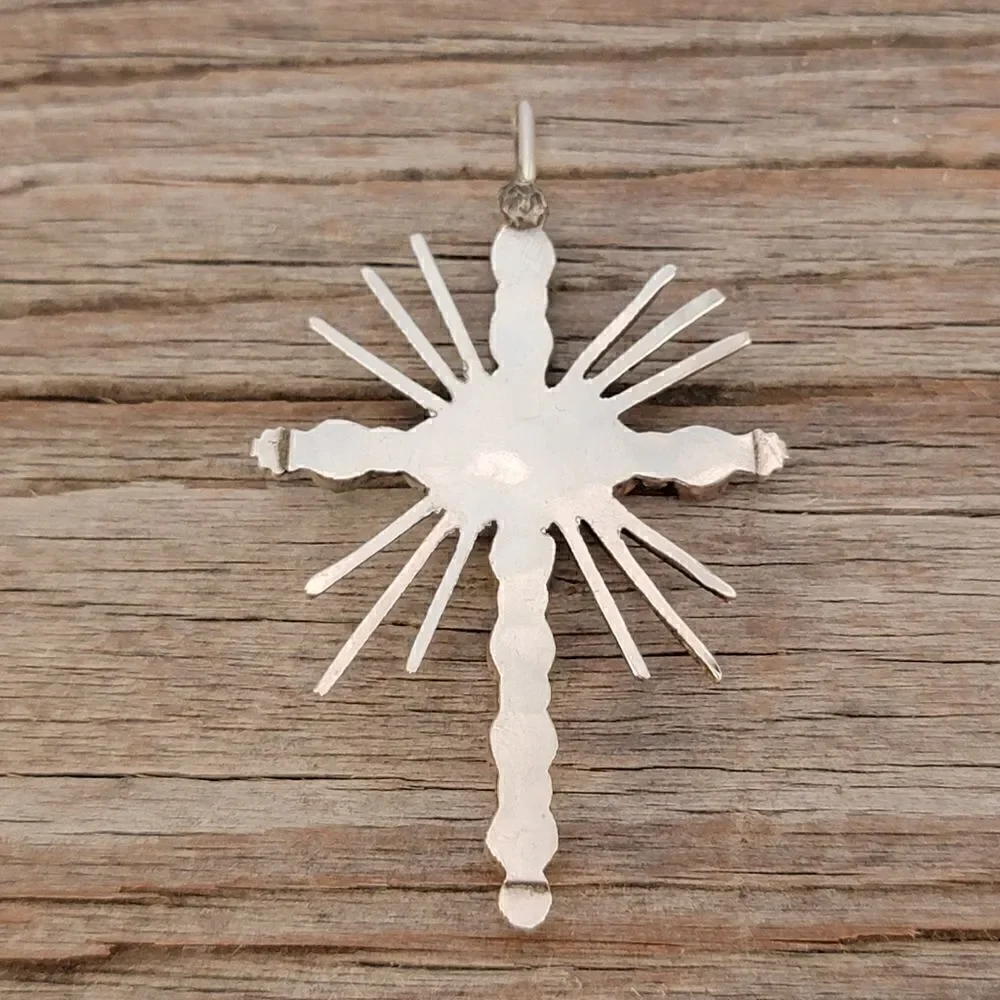 Vintage Sterling Zuni Green Turquoise Light Rays Cross